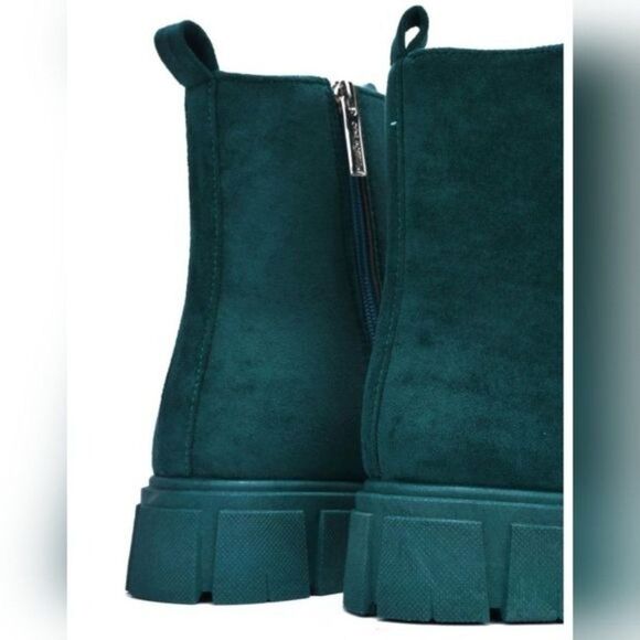 Womens Suede Combat Ankle Boots Lace Up Heeled Teal Color - Picture 4 of 4